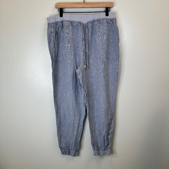 Ellen Tracy Blue 100% Linen Joggers size Large - Picture 1 of 6
